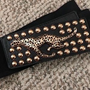 Torrid Black Stretch Belt with Gold Leopard Buckle